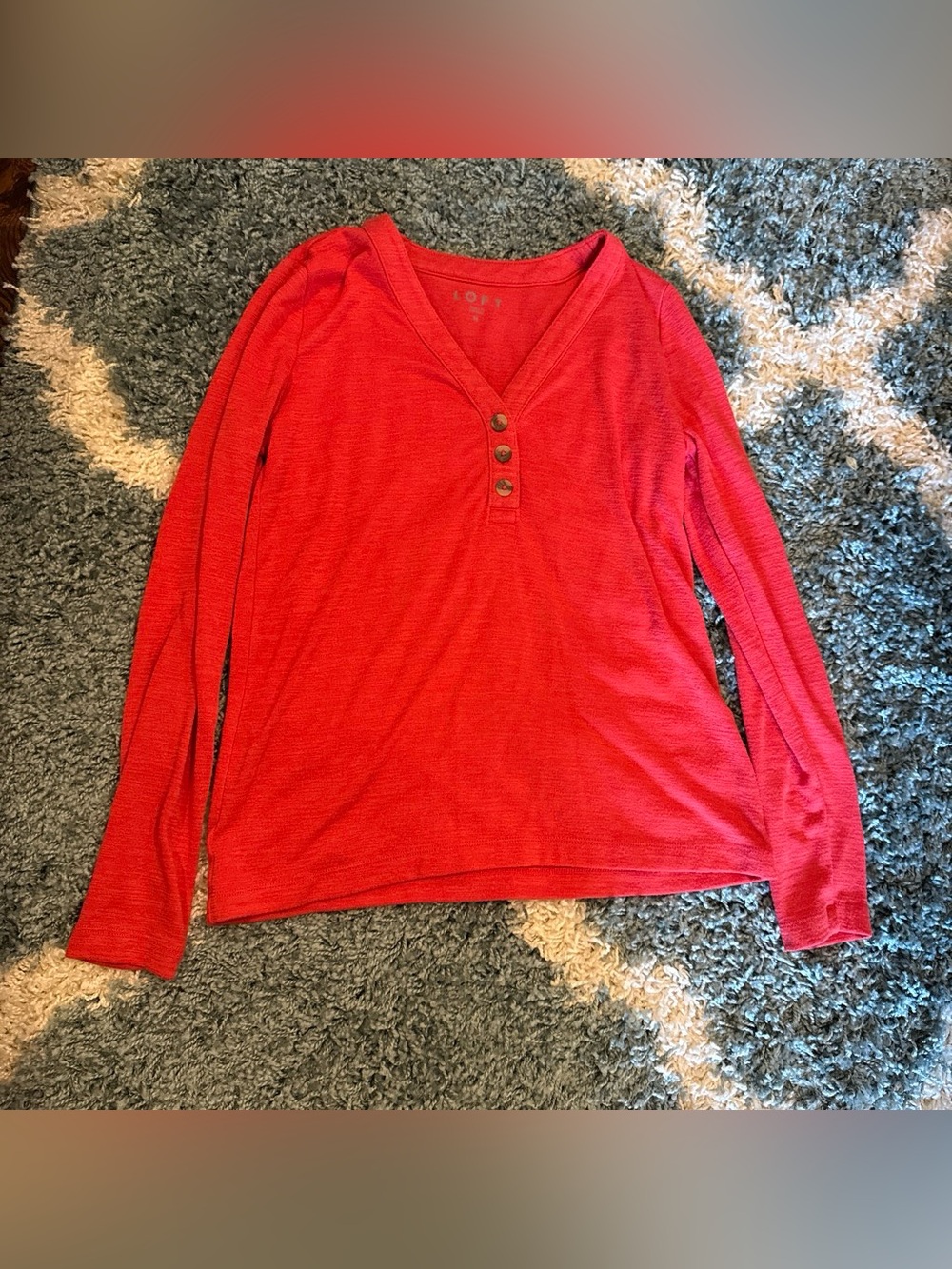 LOFT Bright Red Long-Sleeve Henley Top
